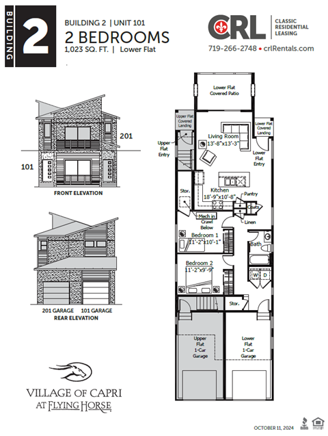 Floor plan for 2 beds, 1 bath, 1023 sqft